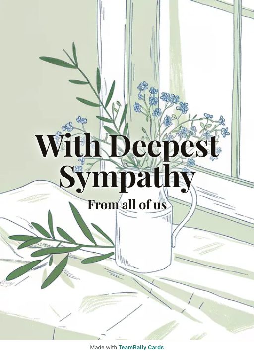 Sympathy card for coworkers — Forget-me-nots design, signed “from all of us”