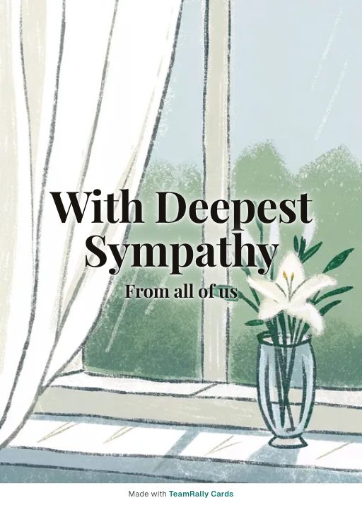 Sympathy card for coworkers — White Lilies design, signed “from all of us”
