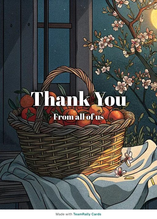 Thank you card for coworkers — Fruit Basket design, signed “from all of us”