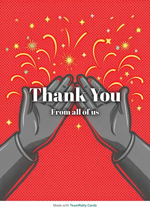 Thank you card for coworkers — Standing Ovation design, signed “from all of us”