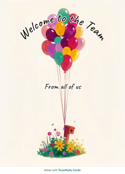 Welcome card for coworkers — Mailbox design, signed “from all of us”