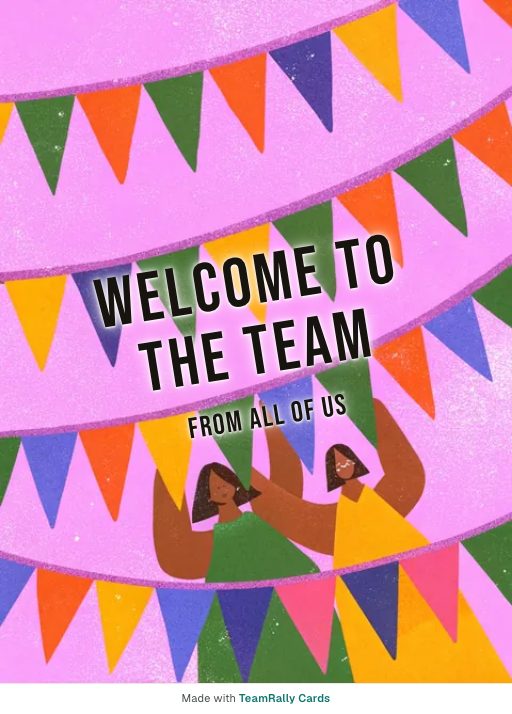 Welcome card for coworkers — Pennants design, signed “from all of us”