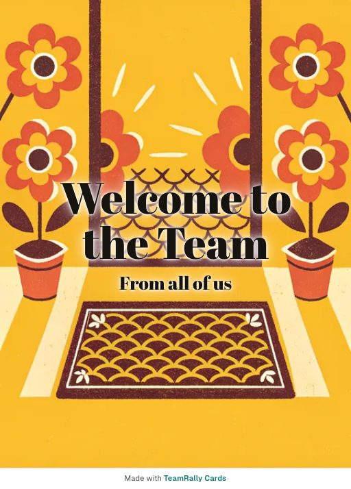 Welcome card for coworkers — Welcome Mat design, signed “from all of us”